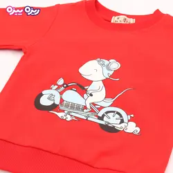 بلوز پنبه تک‌رو لاکرادار طرح موش دوچرخه سوار کد 2663