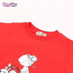 بلوز پنبه تک‌رو لاکرادار طرح موش دوچرخه سوار کد 2663