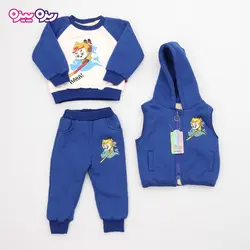 ست بلوز، شلوار و پافر پنبه دو رو لاکرادار اسلش طرح AHA کد 2703