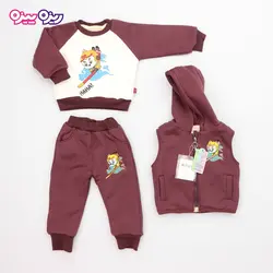 ست بلوز، شلوار و پافر پنبه دو رو لاکرادار اسلش طرح AHA کد 2703