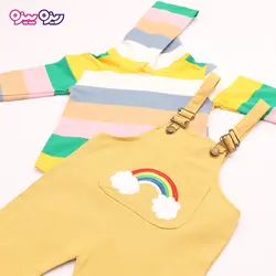 ست هودی و سرهمی کتان راسته طرح رنگین کمان کد 2700