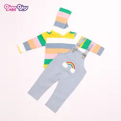 ست هودی و سرهمی کتان راسته طرح رنگین کمان کد 2700