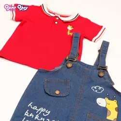 ست سرهمی و تی‌شرت جین راسته طرح زرافه ok کد 2595