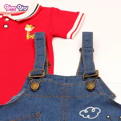 ست سرهمی و تی‌شرت جین راسته طرح زرافه ok کد 2595