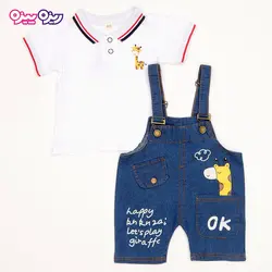 ست سرهمی و تی‌شرت جین راسته طرح زرافه ok کد 2595