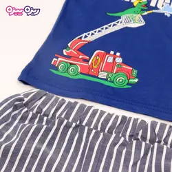 ست تی‌شرت و شلوارک پنبه تک‌رو لاکرادار طرح FUTURE FIREEIGHTER کد 2538