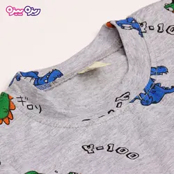 ست تی‌شرت و شلوارک پنبه تک‌رو لاکرادار طرح دایناسور Y-100 کد 2534