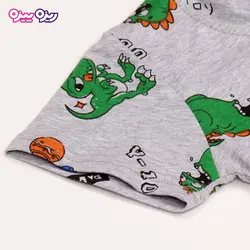 ست تی‌شرت و شلوارک پنبه تک‌رو لاکرادار طرح دایناسور Y-100 کد 2534