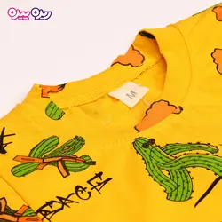 ست تی‌شرت و شلوارک پنبه تک‌رو لاکرادار طرح کاکتوس کد 2532