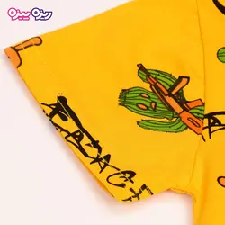 ست تی‌شرت و شلوارک پنبه تک‌رو لاکرادار طرح کاکتوس کد 2532