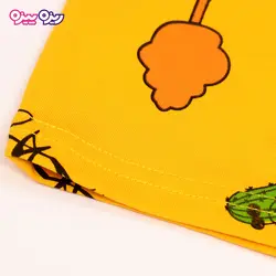 ست تی‌شرت و شلوارک پنبه تک‌رو لاکرادار طرح کاکتوس کد 2532