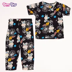 ست تی‌شرت و شلوار نخی طرح گاو کد 2497