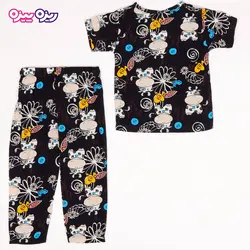 ست تی‌شرت و شلوار نخی طرح گاو کد 2497