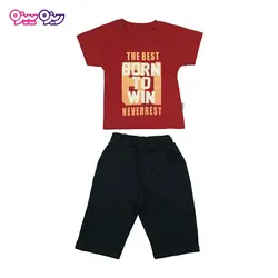 ست تی‌شرت و شلوارک پنبه تک‌رو لاکرادار طرح BORN TO WIN کد 2571