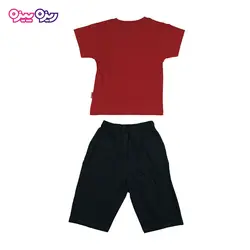 ست تی‌شرت و شلوارک پنبه تک‌رو لاکرادار طرح BORN TO WIN کد 2571