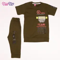 ست تی‌شرت و شلوارک پنبه تک‌رو لاکرادار طرح KIDS SPERTING FOR TEAM کد 2473