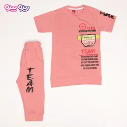 ست تی‌شرت و شلوارک پنبه تک‌رو لاکرادار طرح KIDS SPERTING FOR TEAM کد 2473