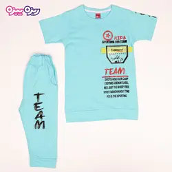 ست تی‌شرت و شلوارک پنبه تک‌رو لاکرادار طرح KIDS SPERTING FOR TEAM کد 2473