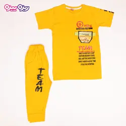 ست تی‌شرت و شلوارک پنبه تک‌رو لاکرادار طرح KIDS SPERTING FOR TEAM کد 2473