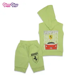 ست هودی و شلوارک پنبه تک‌رو لاکرادار اسلش طرح Ferrari کد 2459