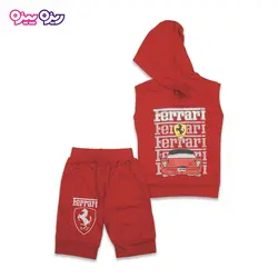ست هودی و شلوارک پنبه تک‌رو لاکرادار اسلش طرح Ferrari کد 2459
