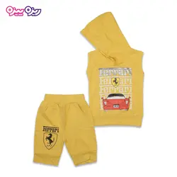 ست هودی و شلوارک پنبه تک‌رو لاکرادار اسلش طرح Ferrari کد 2459