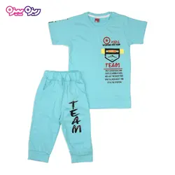 ست تی‌شرت و شلوارک پنبه تک‌رو لاکرادار بند‌دار طرح TEAM BY HOMME کد 2447