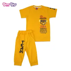 ست تی‌شرت و شلوارک پنبه تک‌رو لاکرادار بند‌دار طرح TEAM BY HOMME کد 2447