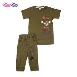 ست تی‌شرت و شلوارک پنبه تک‌رو لاکرادار بند‌دار طرح TEAM BY HOMME کد 2447