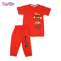 ست تی‌شرت و شلوارک پنبه تک‌رو لاکرادار بند‌دار طرح TEAM BY HOMME کد 2447