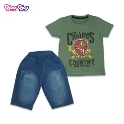 ست تی‌شرت و شلوارک اسلپ طرح  CAMPUS COUNTRY کد 2437