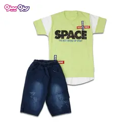 ست تی‌شرت و شلوارک پنبه تک‌رو لاکرادار طرح SPACE  کد 2416