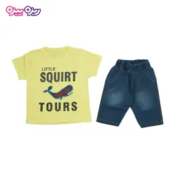 ست تی‌شرت و شلوارک اسلپ طرح نهنگ SQUIRT --TOURS کد 2380