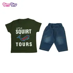 ست تی‌شرت و شلوارک اسلپ طرح نهنگ SQUIRT --TOURS کد 2380