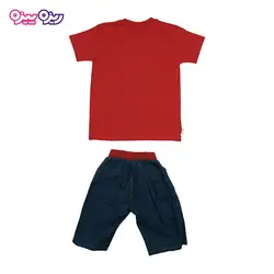 ست تی‌شرت و شلوارک پنبه تک‌رو لاکرادار طرح سه‌سگ READYMIWOO کد 2357