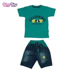 ست تی‌شرت و شلوارک پنبه تک‌رو لاکرادار طرح سه‌سگ READYMIWOO کد 2357