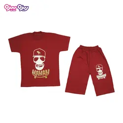 ست تی‌شرت و شلوارک پنبه تک‌رو لاکرادار طرح MANAN اسکلت کد 2355