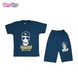 ست تی‌شرت و شلوارک پنبه تک‌رو لاکرادار طرح MANAN اسکلت کد 2355