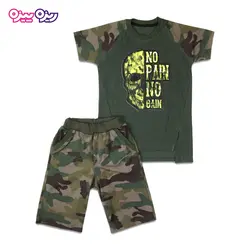 ست تی‌شرت و شلوارک اسلپ نگین دار طرح NO PAIN NO GAIN کد 2413