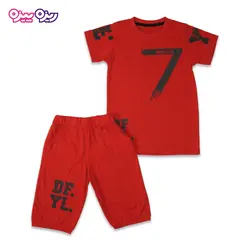 ست تی‌شرت و شلوارک پنبه تک‌رو لاکرادار طرح 7 DFYL کد 2408