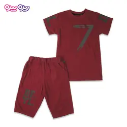 ست تی‌شرت و شلوارک پنبه تک‌رو لاکرادار طرح 7 DFYL کد 2408