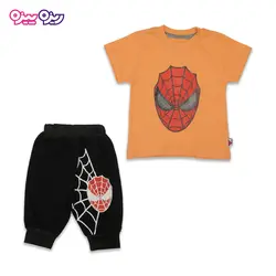 ست تی‌شرت و شلوارک پنبه تک‌رو لاکرادار طرح مرد عنکبوتی کد 2405