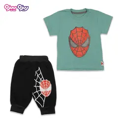 ست تی‌شرت و شلوارک پنبه تک‌رو لاکرادار طرح مرد عنکبوتی کد 2405