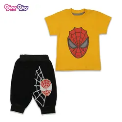 ست تی‌شرت و شلوارک پنبه تک‌رو لاکرادار طرح مرد عنکبوتی کد 2405