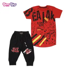 ست تی‌شرت و شلوارک پنبه تک رو لاکرا دار طرح WILL DREAM SITU کد 2406