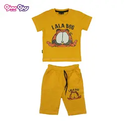 ست تی‌شرت و شلوارک پنبه تک‌رو لاکرادار طرح LALA BOB کد 2339
