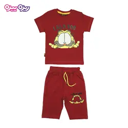 ست تی‌شرت و شلوارک پنبه تک‌رو لاکرادار طرح LALA BOB کد 2339