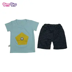 ست تی‌شرت و شلوارک استیکردار ستاره‌دار کد 2331