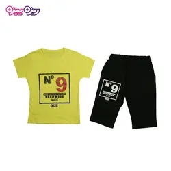 ست تی‌شرت و شلوارک پنبه تک‌رو لاکرادار طرح N9 HOOLYWOOD 0028 کد 2327