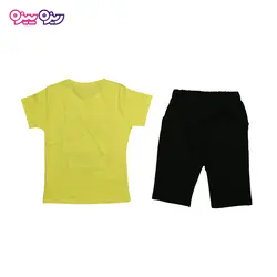 ست تی‌شرت و شلوارک پنبه تک‌رو لاکرادار طرح N9 HOOLYWOOD 0028 کد 2327